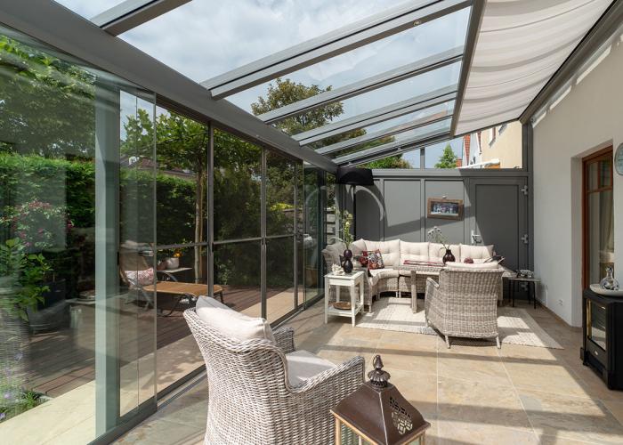 Sommergarten aus Aluminium und Glas in Lilienfeld.