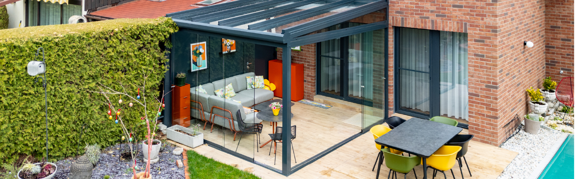 Sommergarten aus Aluminium und Glas für eine Terrasse in Baden.