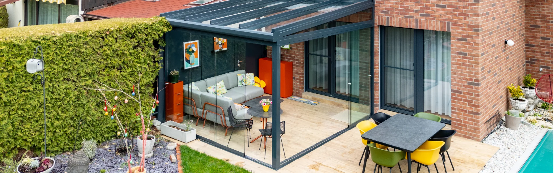 Sommergarten aus Aluminium und Glas für eine Terrasse in Baden.